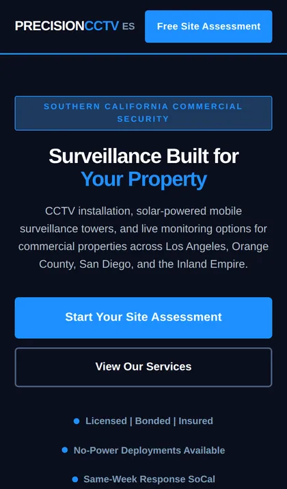 Phone view of a site our team built: Security company, Southern California