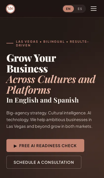 Phone view of a site our team built: Marketing agency, Las Vegas